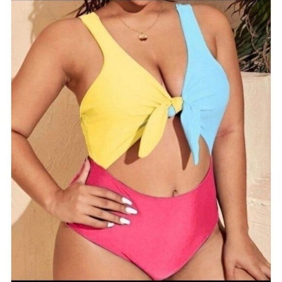 plus size color block 1pc swim suit 3X - Picture 5 of 5